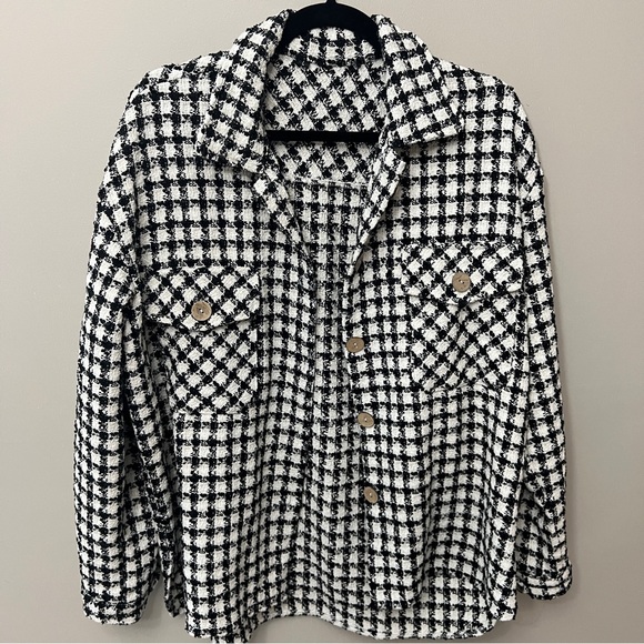 NWOT- Fall Checkered Black and White Blazer Jacket - Size Large - Picture 2 of 6